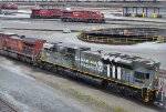 Moving E/B through the CP PoCo Yard in the #2 position of a 3 CP locomotive light power move, Veterans unit CP 6644 exits the fueling spur past other CP locomotives